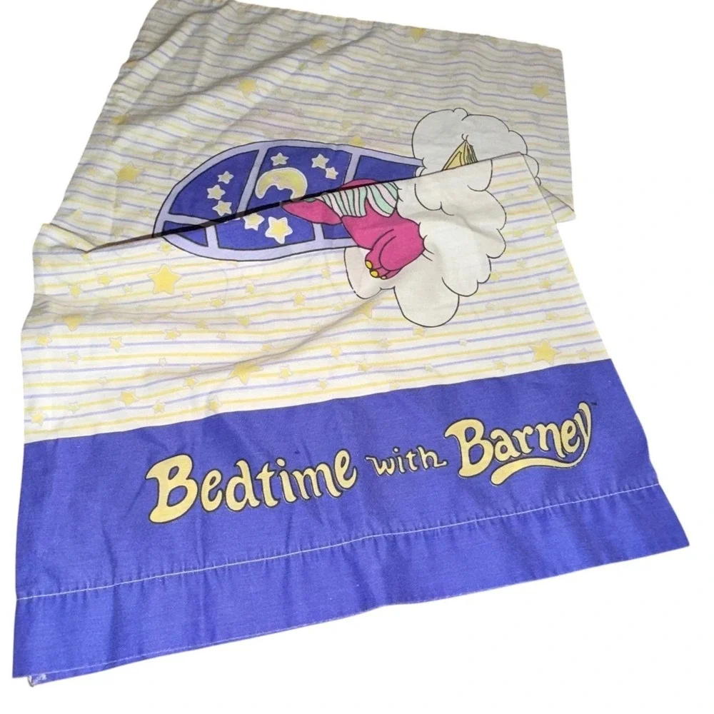 Vintage 1994 Bedtime with Barney Dinosaur Pillowcase Purple 90s Lyons Group Rare